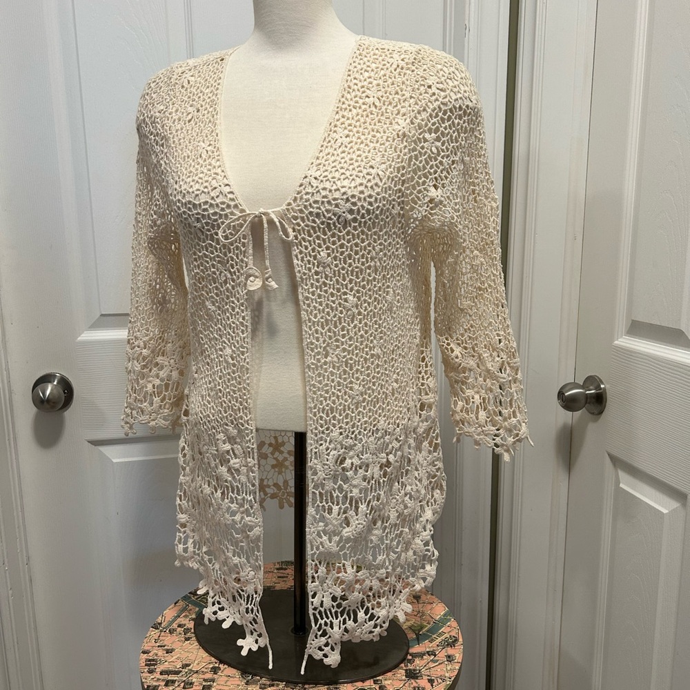 Streetwear Society crochet cardigan size small, with tie in the front.